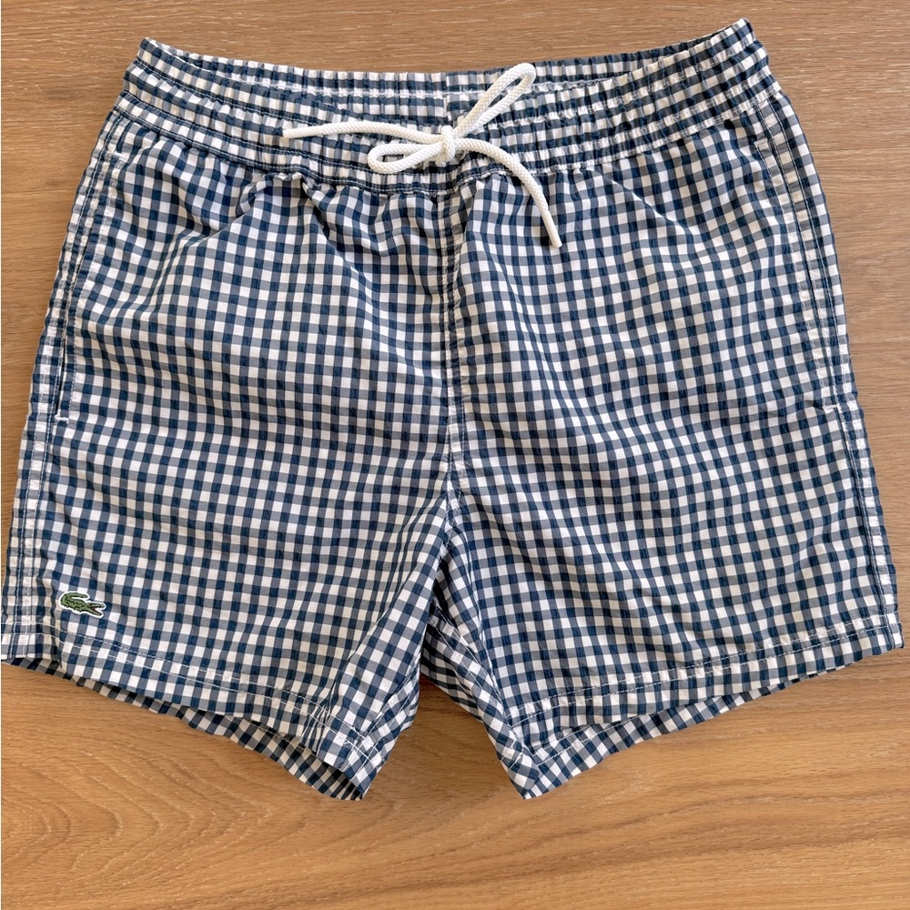 NWOT Lacoste Gingham Swim Trunks- Small